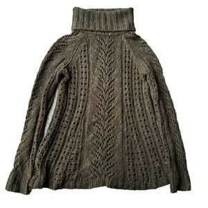 Sleeping on Snow Sz S Brown Linen Wool Cowl Neck Open Knit Winter Fall Causal